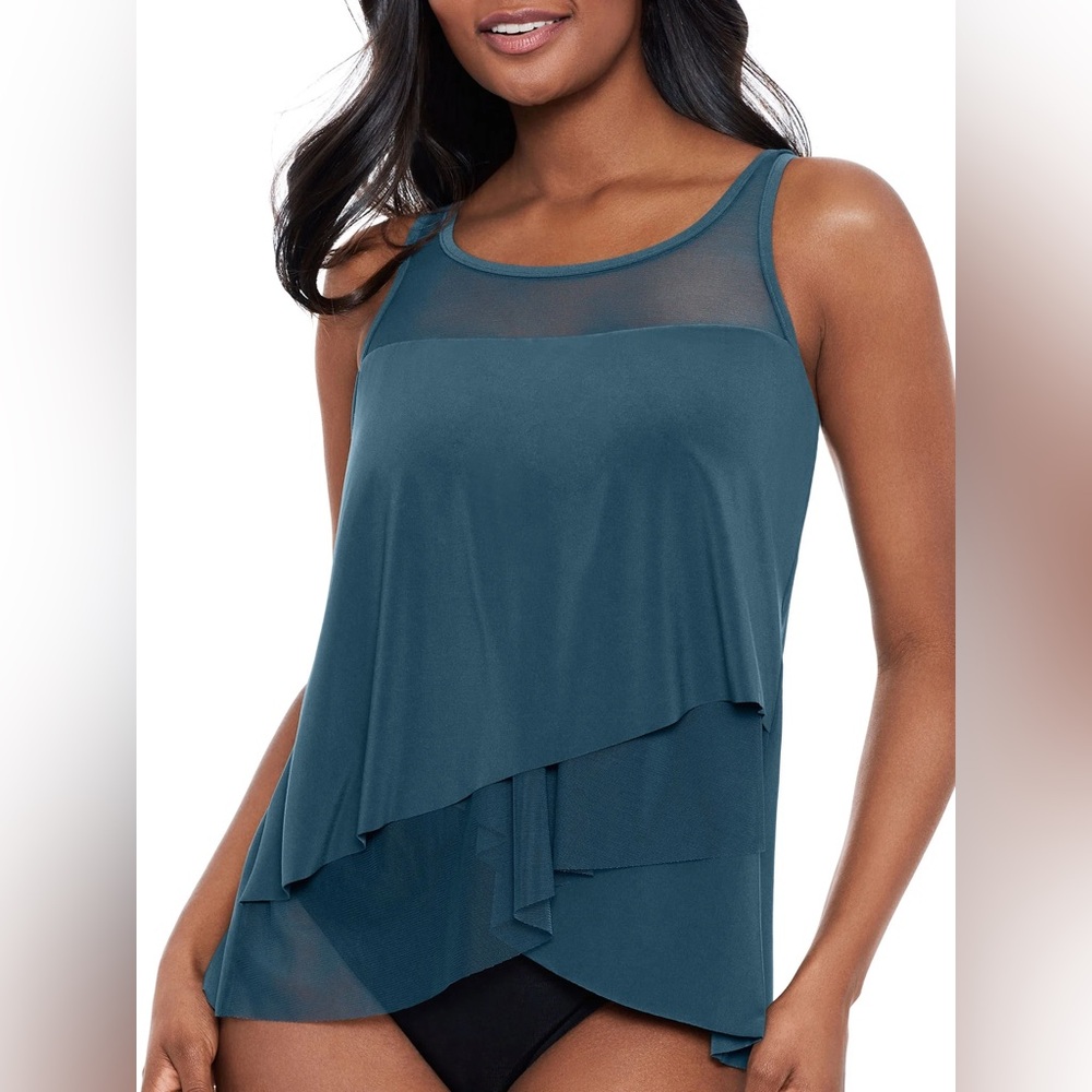 Miraclesuit Teal Layered Mesh Tankini Top